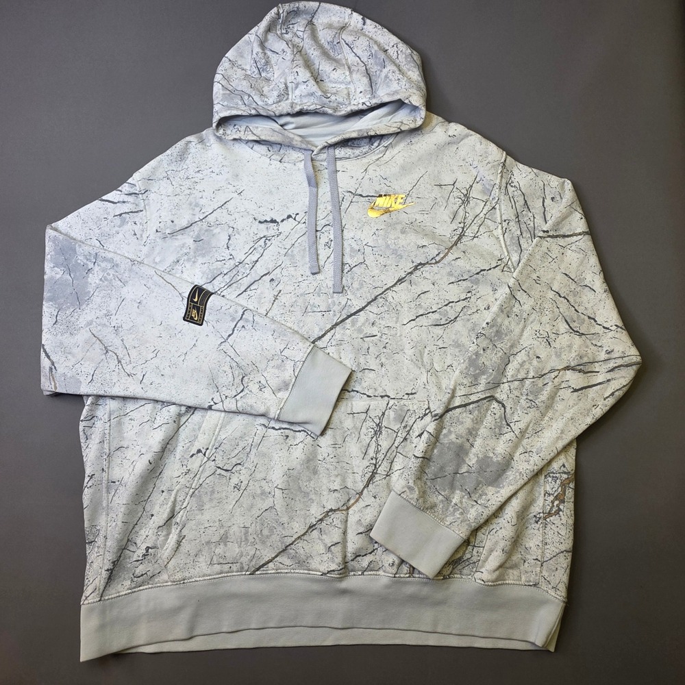 Nike Hoodie Mens XXL Grey Excellent Marble Print Gold Logo DO6174-025